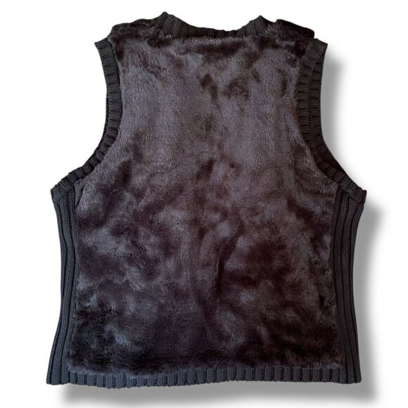Chicos Womens Faux Fur Sweater Vest Sz 3 XL Black Open Front Wool Blend Boho - Picture 5 of 6